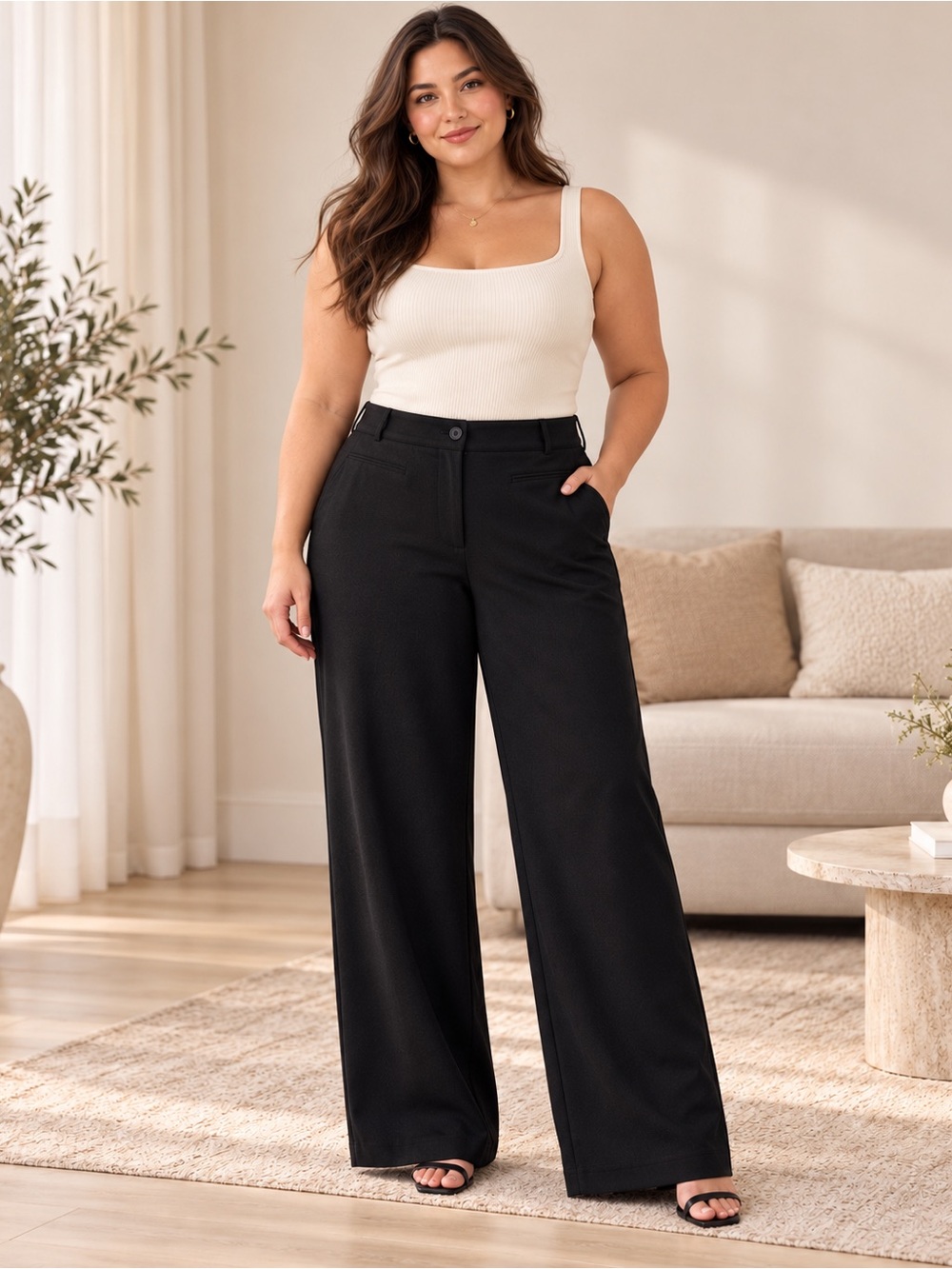 Lane Bryant Black Wide Leg High-Rise Trousers (MMS4)